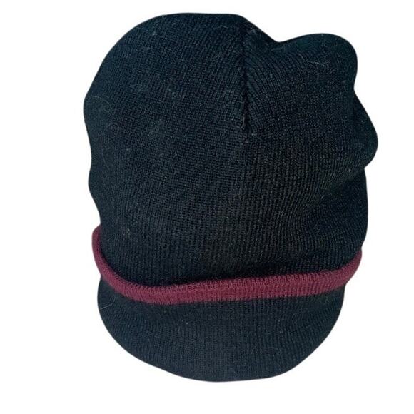 Vintage ROMA Knit Beanie Black & Maroon Cuffed Hat One Size Unisex - Picture 2 of 2